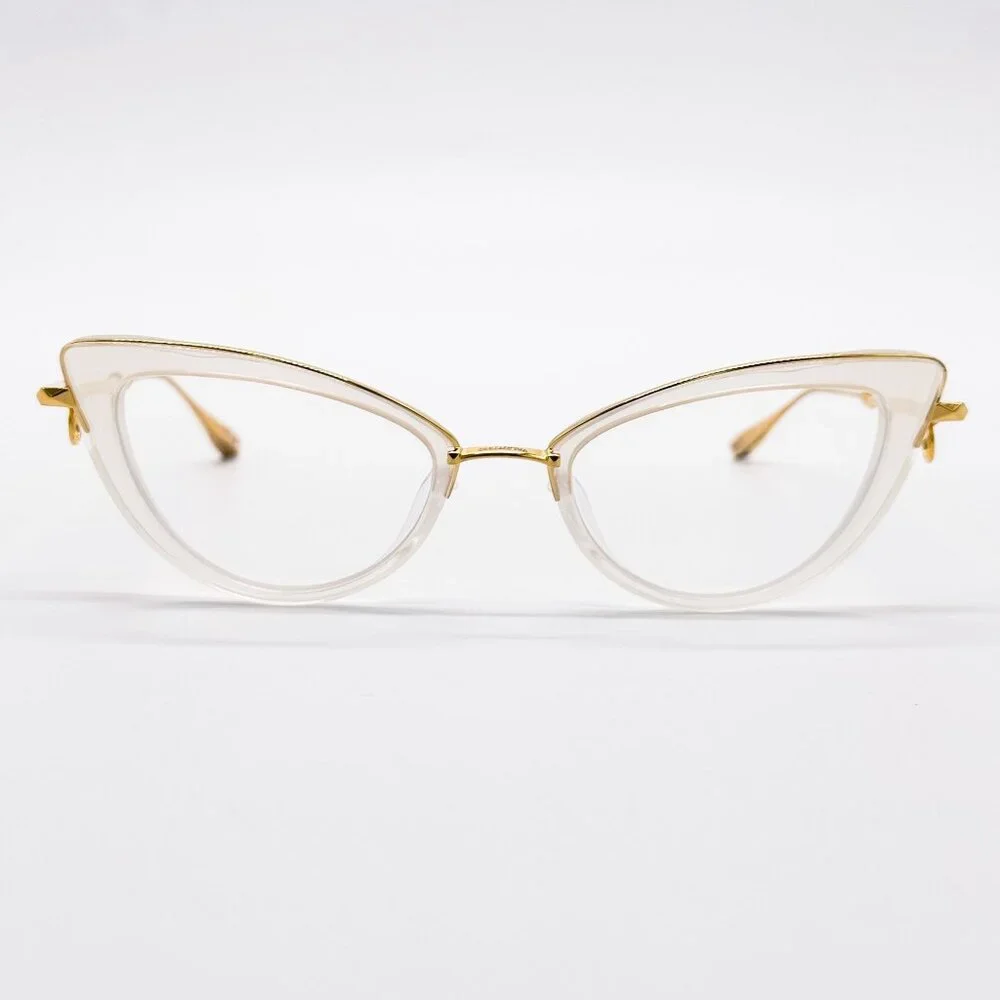 NEW VALENTINO DAYDREAM VLX-123C EYEGLASSES CAT EYE WOMEN GOLD/WHITE WITH CHAIN